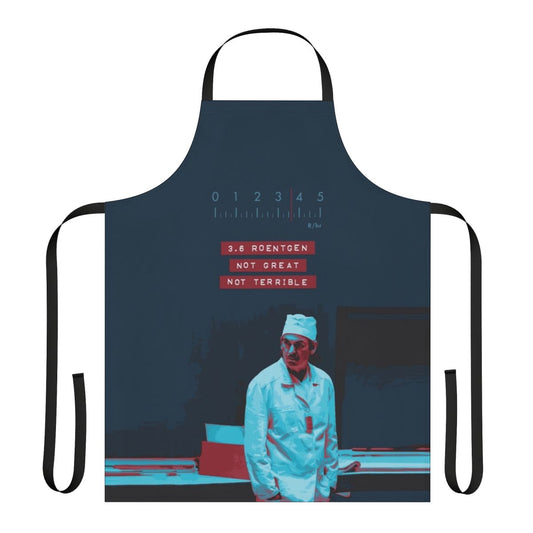 Chernobyl-inspired apron featuring "3.6 Roentgen, Not Great, Not Terrible" design