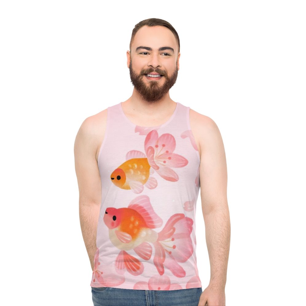 Cherry blossom goldfish print unisex tank top