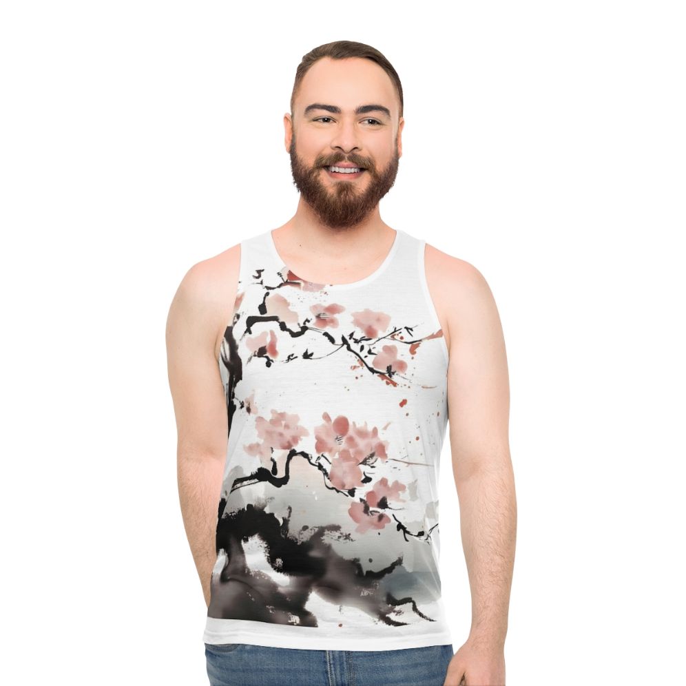 Cherry blossom and Japanese ink unisex tank top