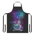 Cheshire Cat-themed apron with a galaxy print design and a whimsical smile