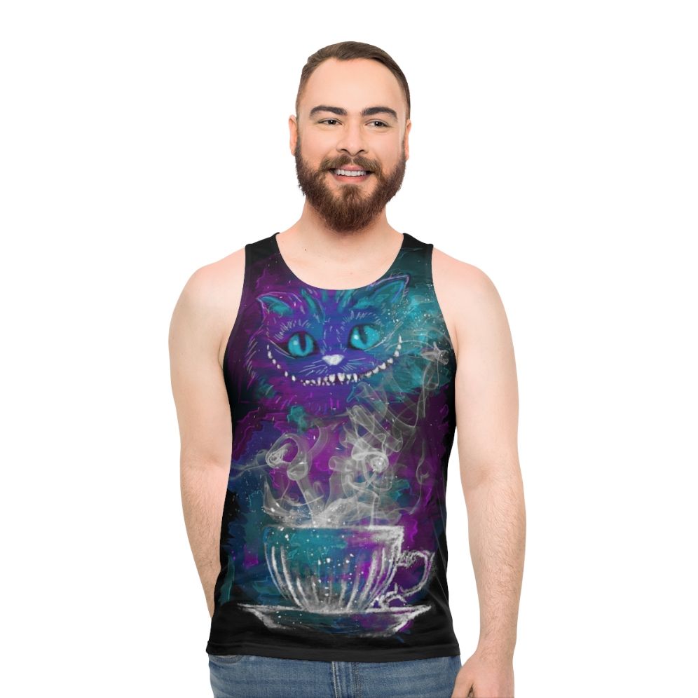 Cheshire cat wonderland tea galaxy print unisex tank top
