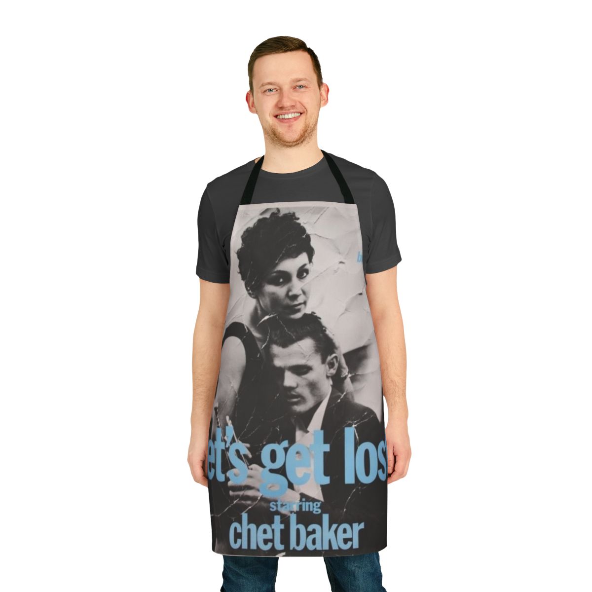 Chet Baker inspired jazz music apron with "Let's Get Lost" design
