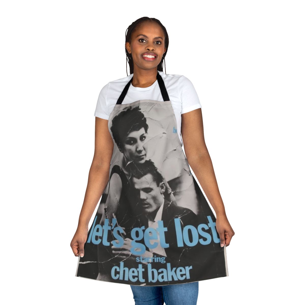 Chet Baker inspired jazz music apron with "Let's Get Lost" design