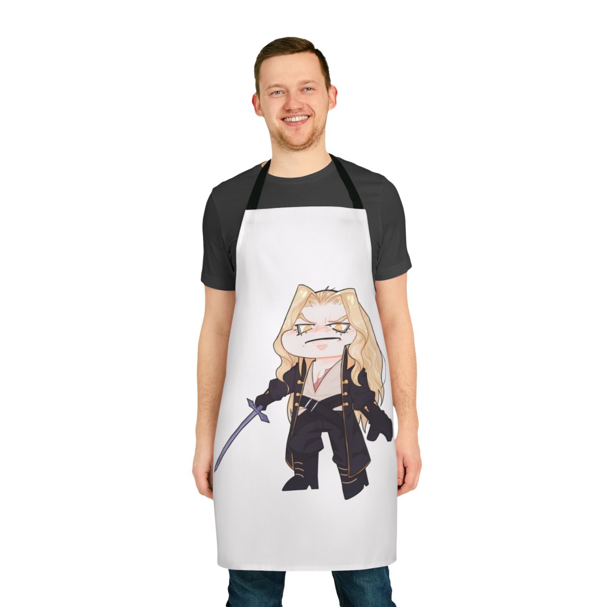 Chibi Castlevania anime-style apron featuring Alucard and Trevor Belmont