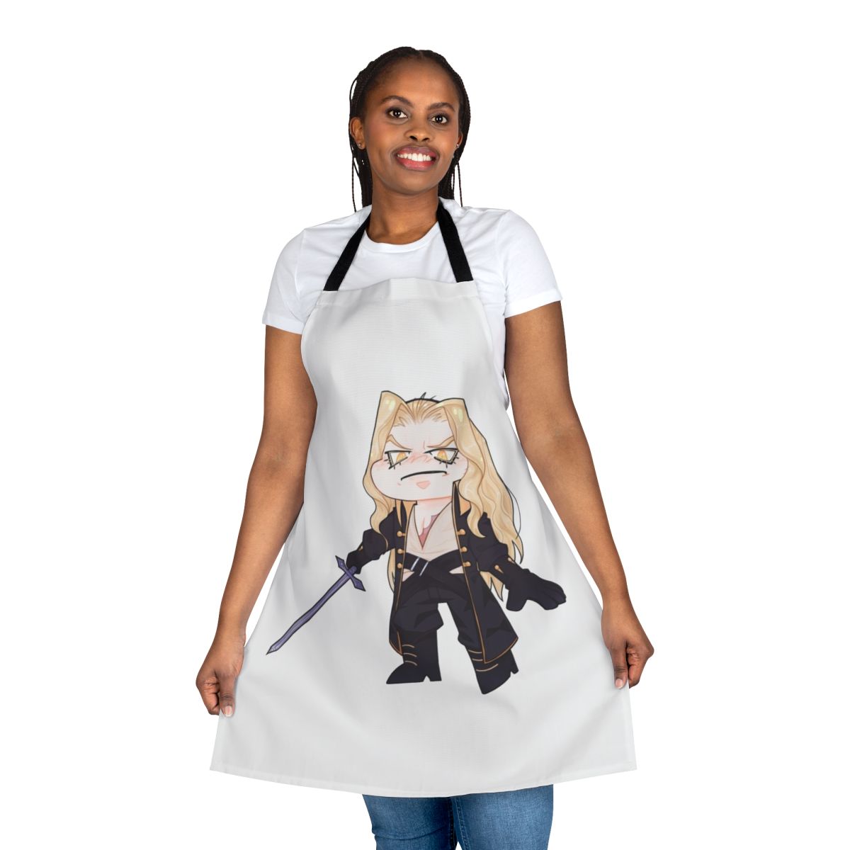 Chibi Castlevania anime-style apron featuring Alucard and Trevor Belmont