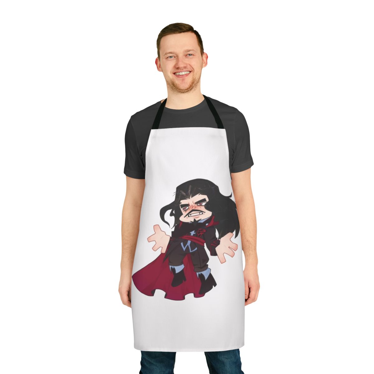 Chibi style Castlevania apron featuring Dracula and the Belmont clan