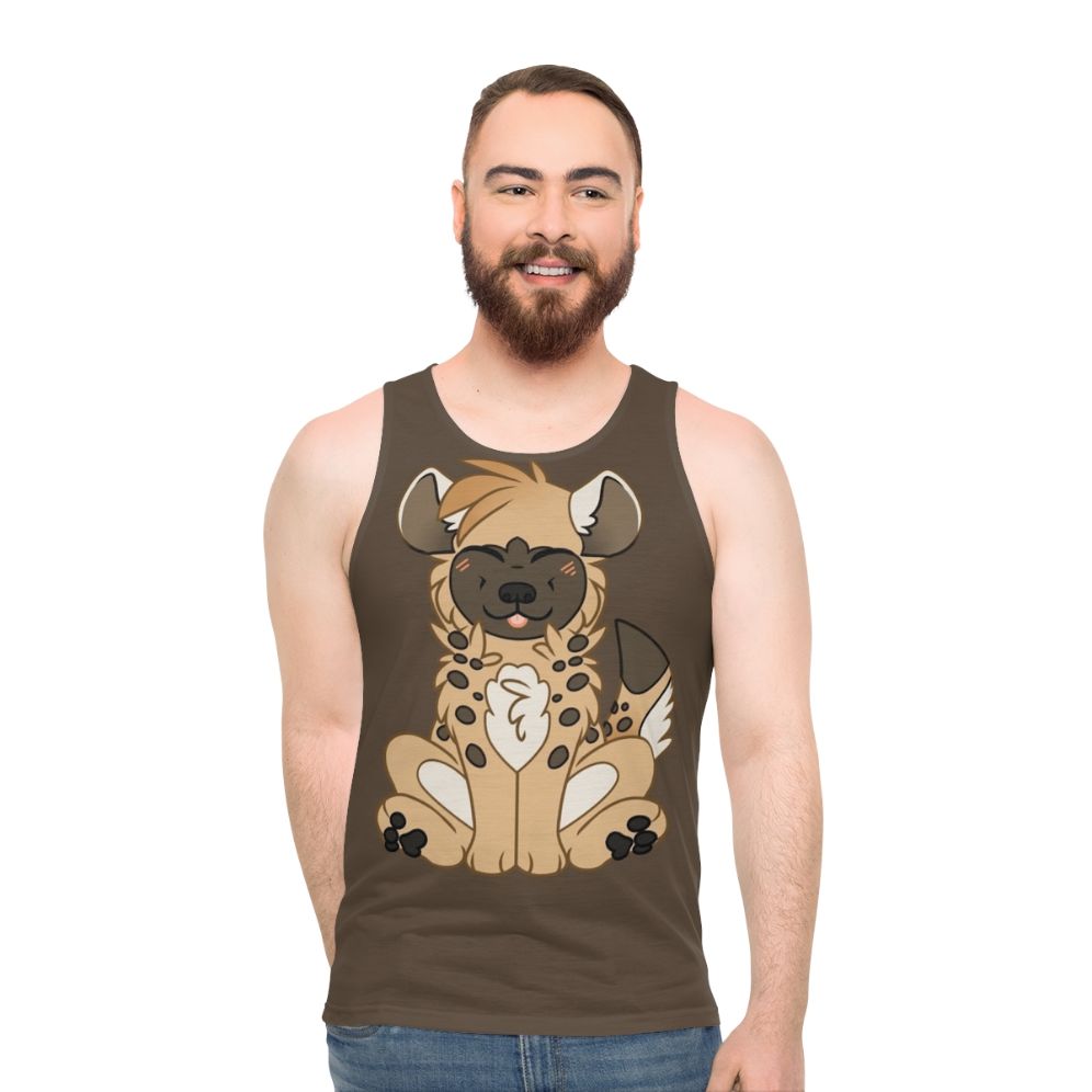 Chibi hyena design on a unisex tank top