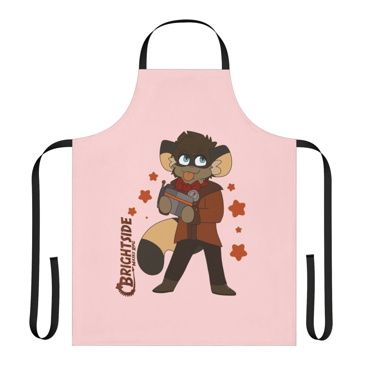 Cartoon-styled apron featuring superhero and villain designs, ideal for tabletop roleplaying games and cosplay.