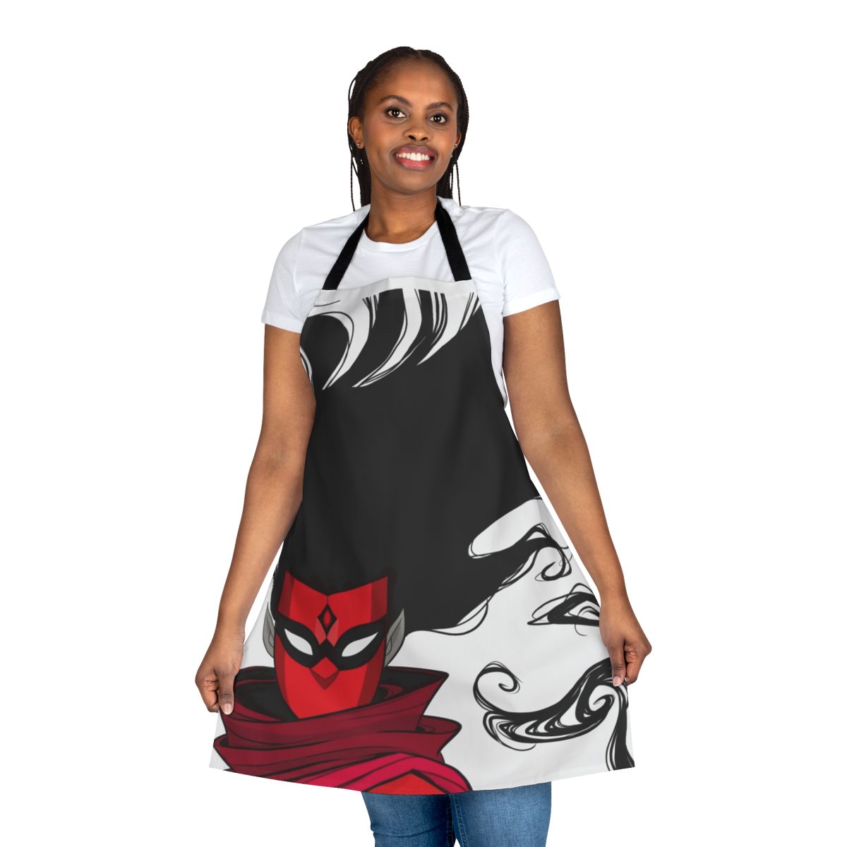 A stylized apron featuring the shadowy villain Shadow Weaver from the She-Ra and the Princesses of Power animated series