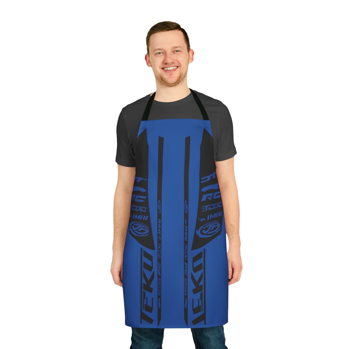 Chicane-themed apron with Hot Wheels automotive graphics