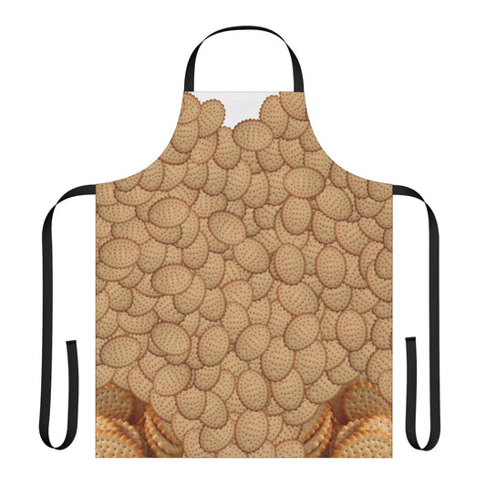 Chicken-themed kitchen apron with crimpy biscuit shapes design