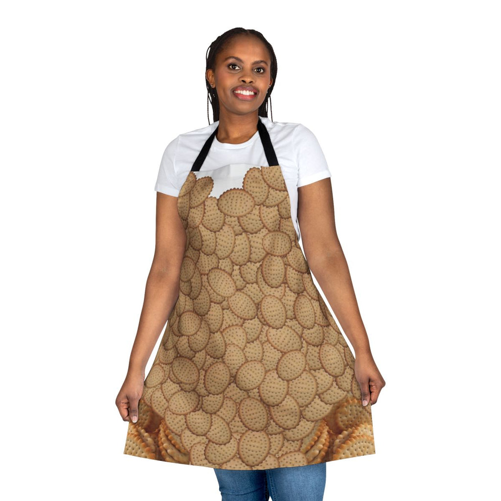 Chicken-themed kitchen apron with crimpy biscuit shapes design