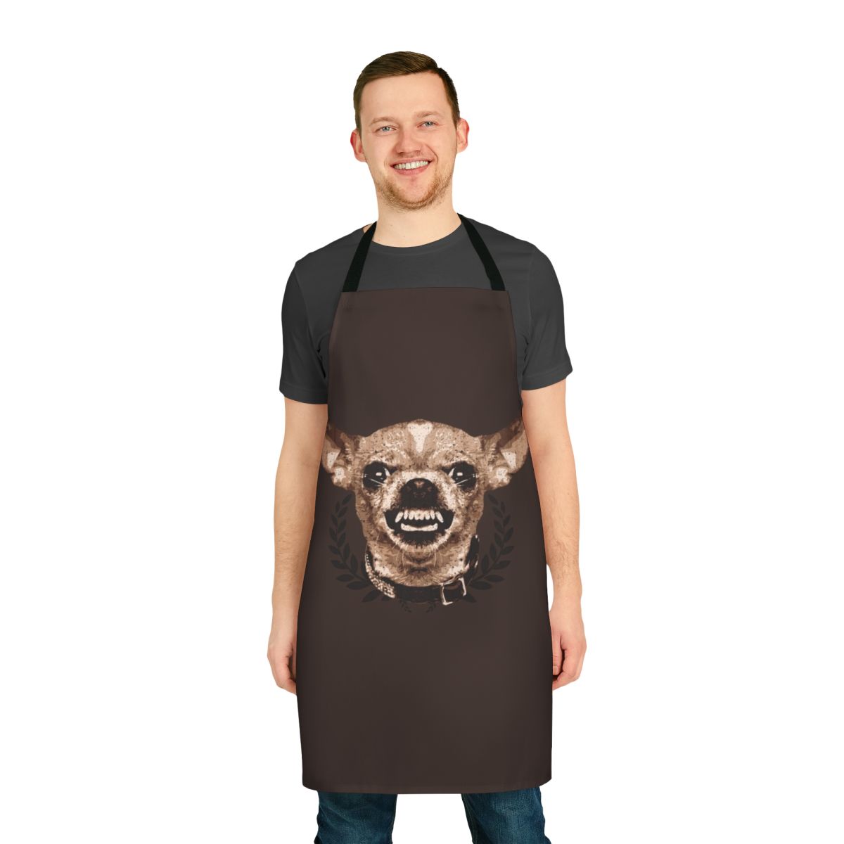 Chihuahua growling dog printed on a grunge style apron