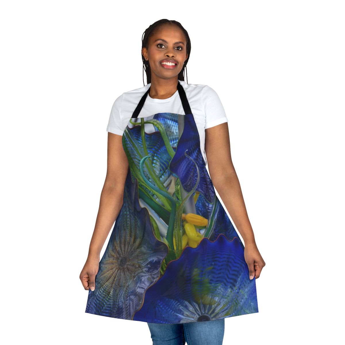 Abstract glass apron with Chihuly-inspired design