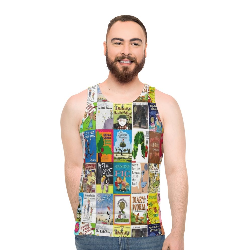 Unisex tank top with children's book covers design