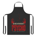 Alfred Hitchcock Psycho-inspired apron featuring a spooky portrait design