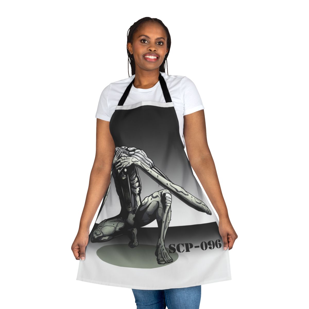 Apron featuring the image of SCP-096, the Shy Guy, a terrifying Euclid class SCP from the SCP Foundation