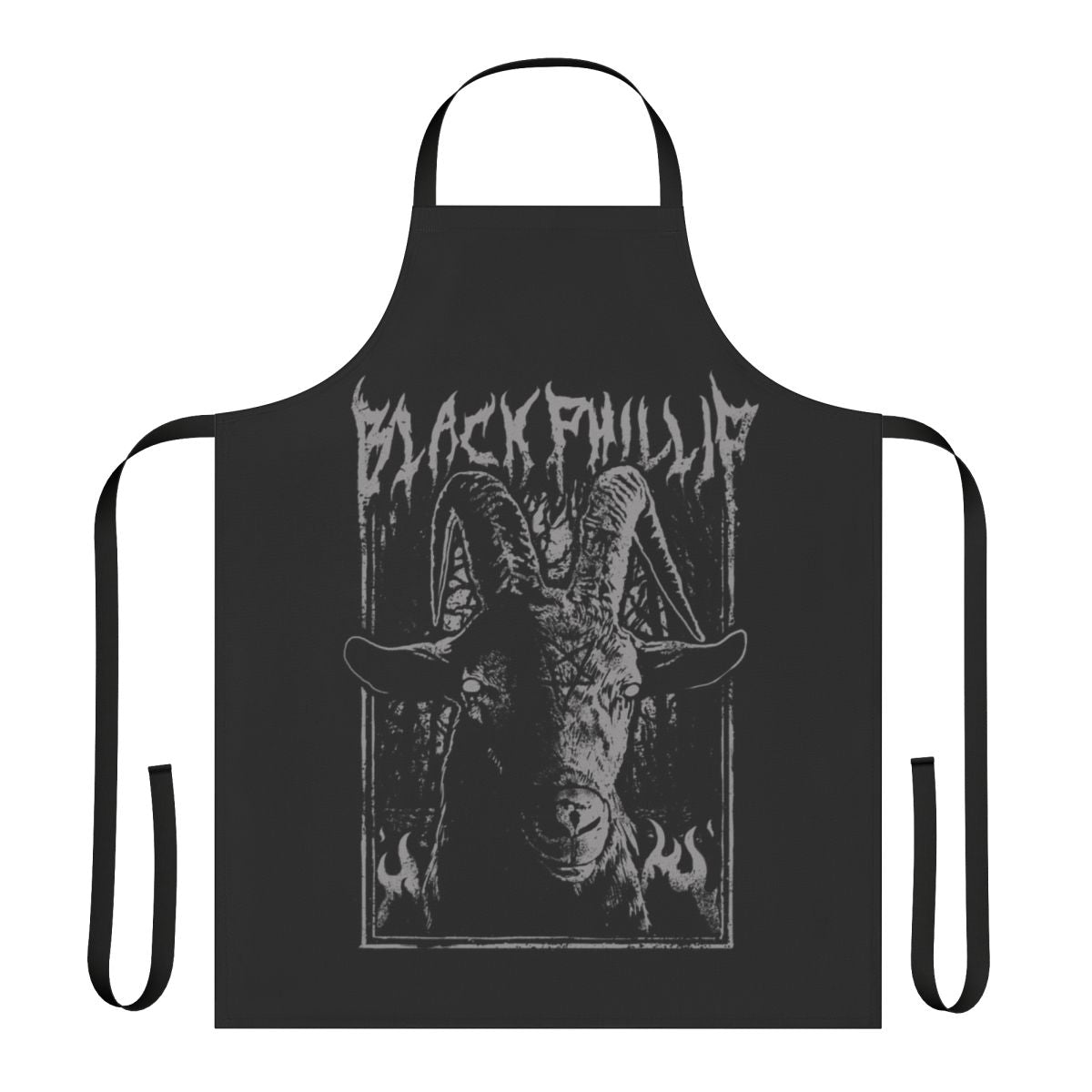 Black metal-themed apron with a satanic, gothic design