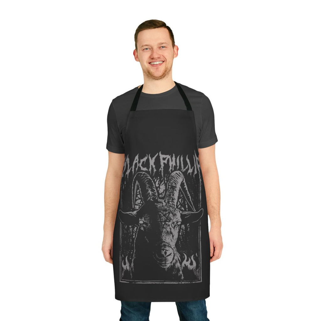 Black metal-themed apron with a satanic, gothic design