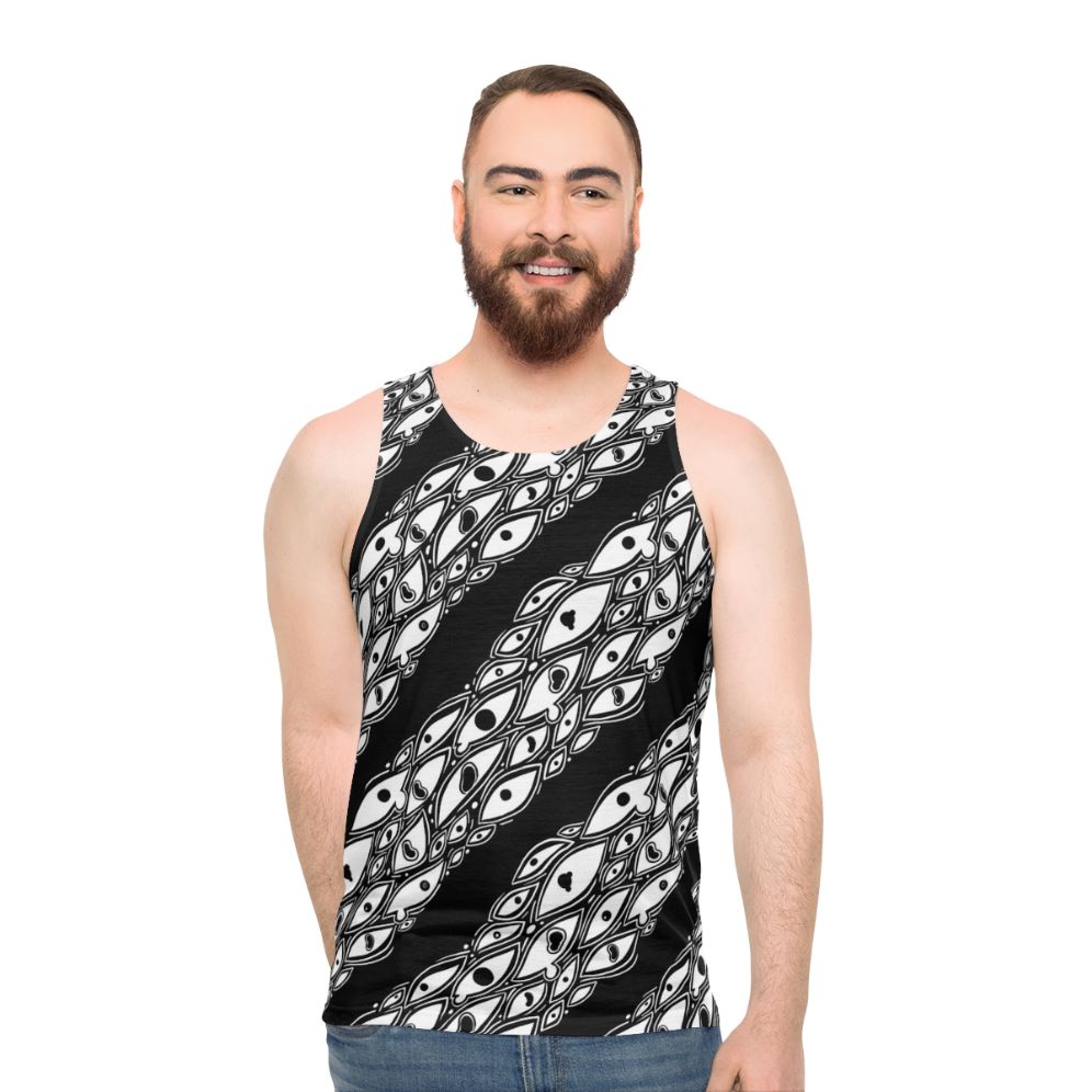 Unisex tank top with all-over eyeball print design