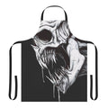 A black and white apron featuring a menacing grim reaper design, perfect for the spooky kitchen.