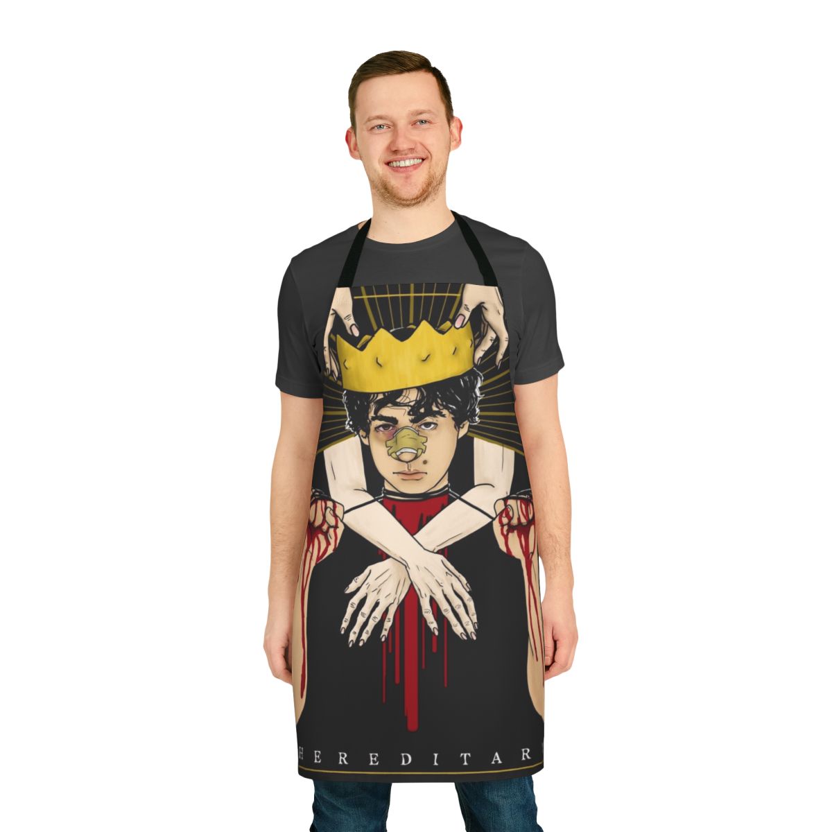 Hereditary-themed apron featuring blood spatter design