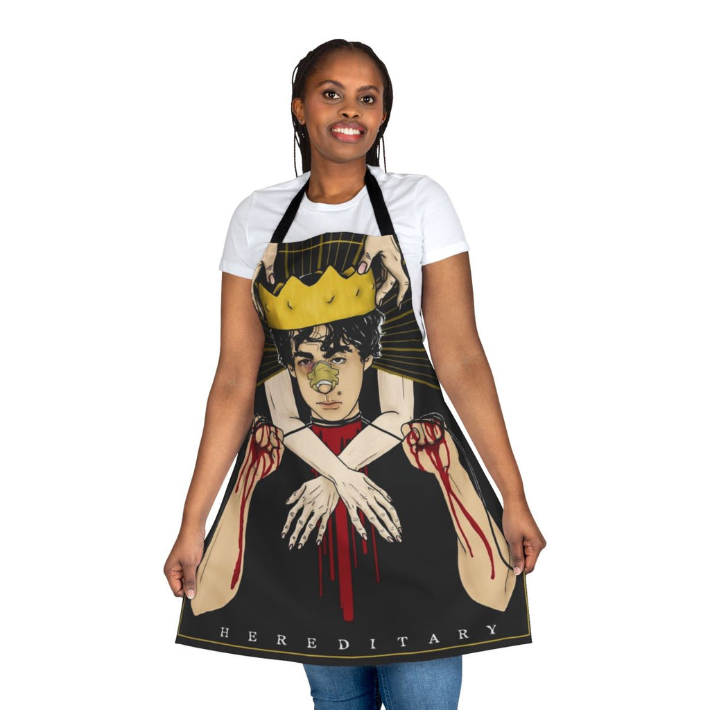 Hereditary-themed apron featuring blood spatter design