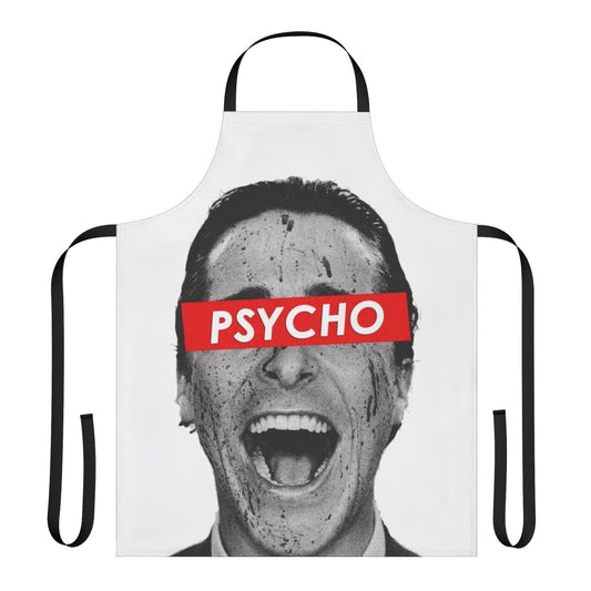 American Psycho-inspired horror movie fan cooking apron featuring Patrick Bateman