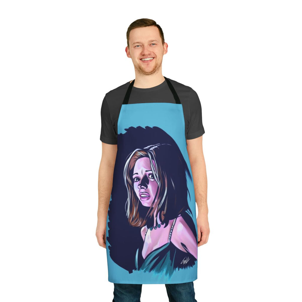 Horror movie-inspired apron featuring the iconic Helen Shivers character
