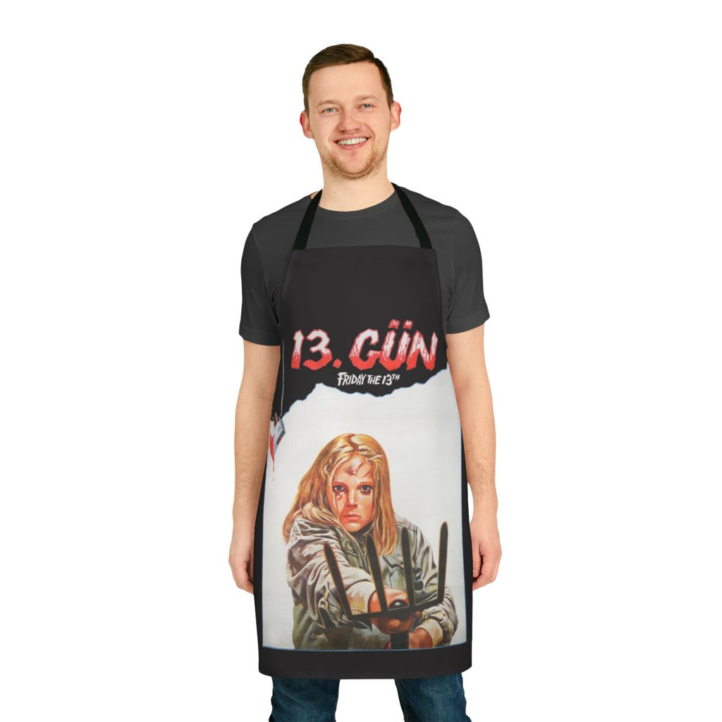 Friday the 13th-inspired kitchen apron featuring Jason Voorhees' iconic mask