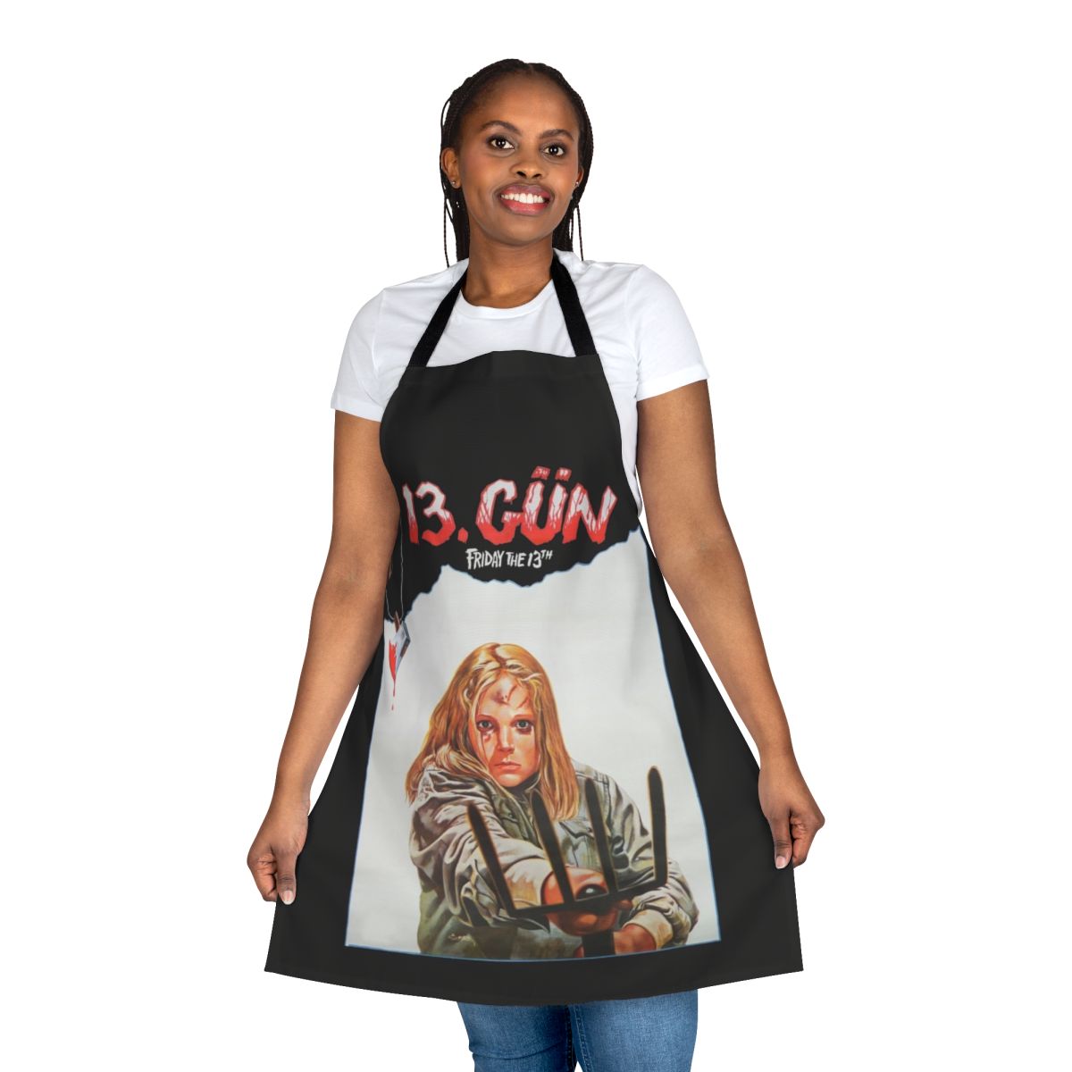 Friday the 13th-inspired kitchen apron featuring Jason Voorhees' iconic mask