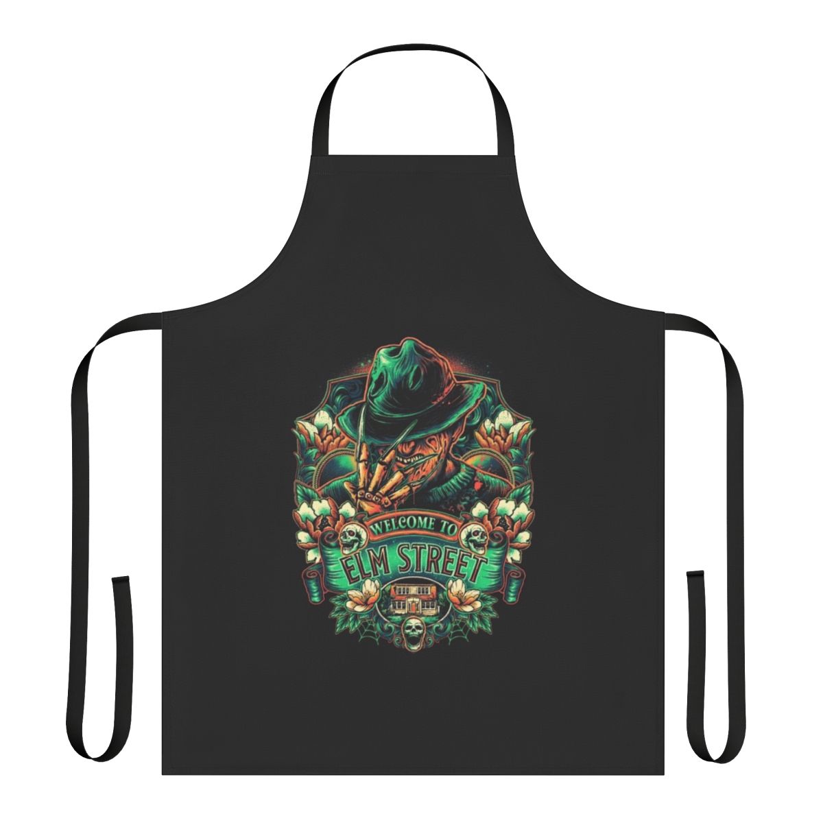 Horror movie themed kitchen apron with scary design