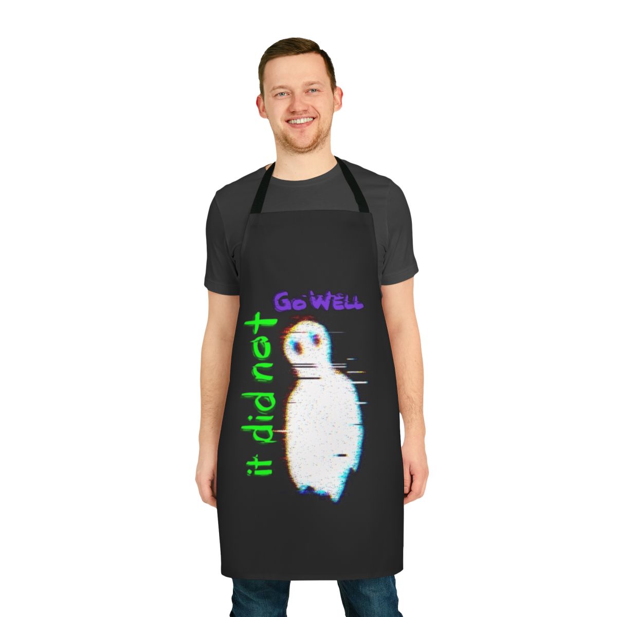 "Horror-themed apron with a spooky, ominous design"