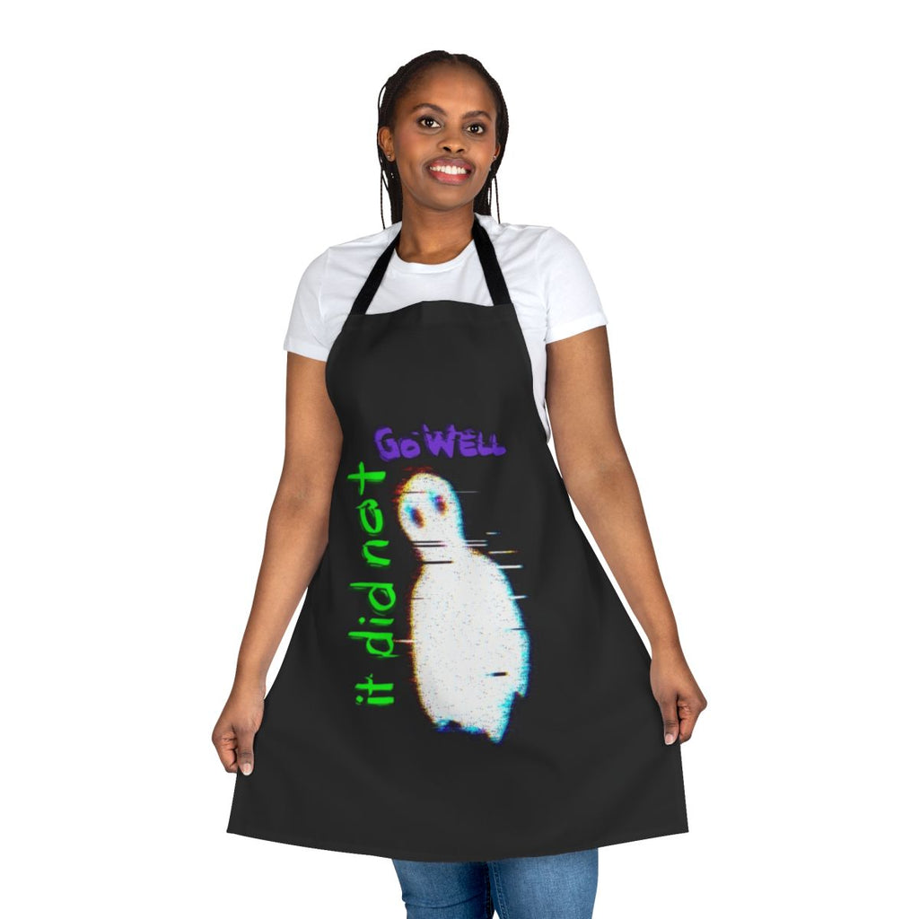 "Horror-themed apron with a spooky, ominous design"