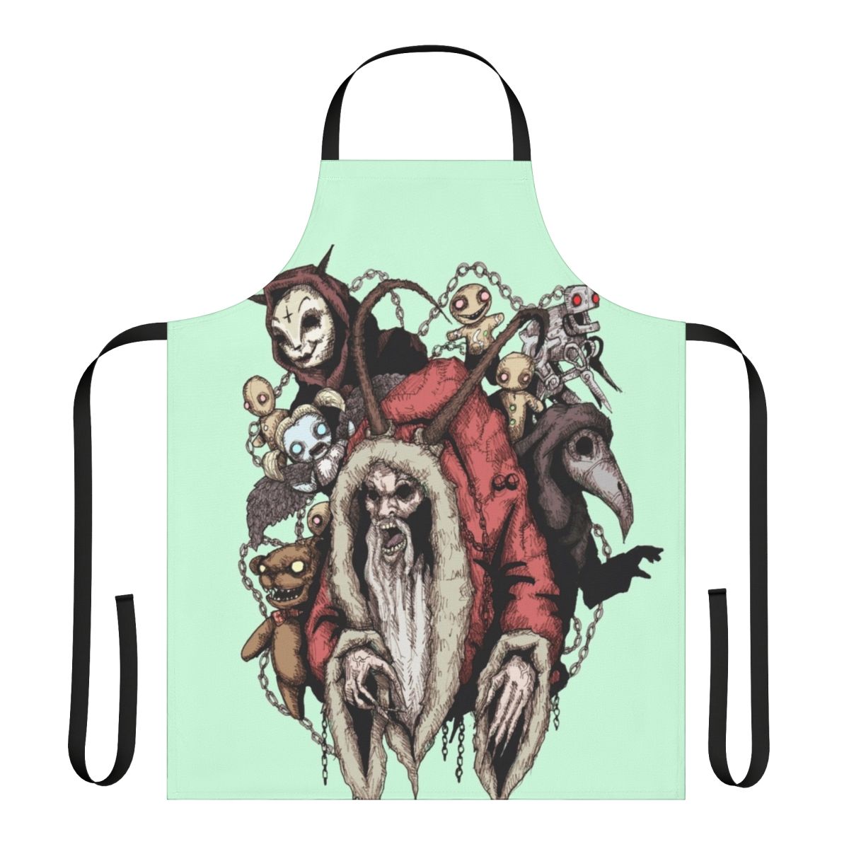 Krampus-inspired apron with dark, gothic imagery for holiday horror fans