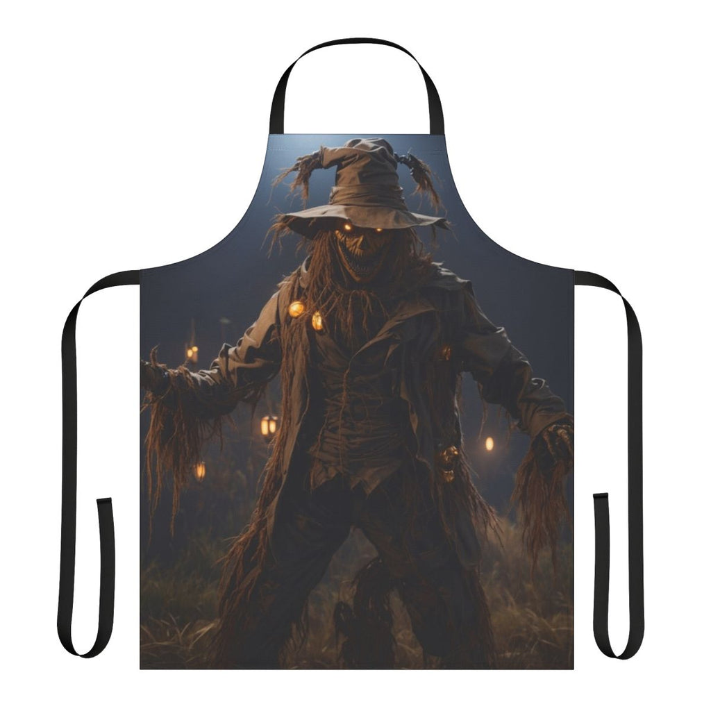 A spooky and gory scarecrow-themed apron, perfect for horror fans and Halloween enthusiasts.
