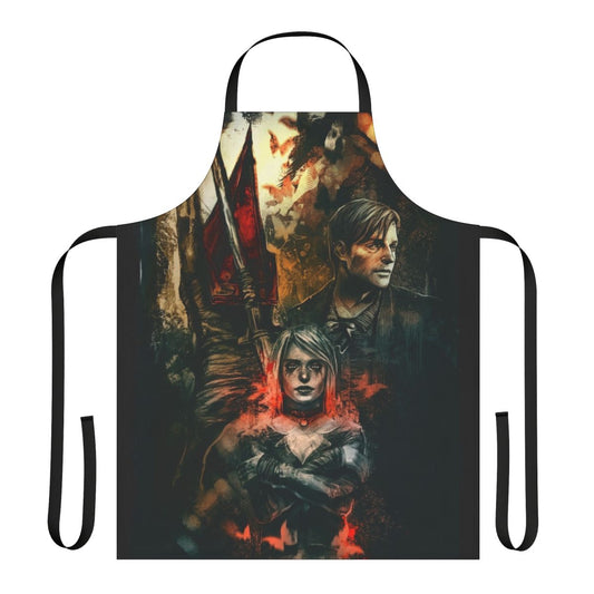 Silent Hill 2 inspired apron with Pyramid Head and other characters