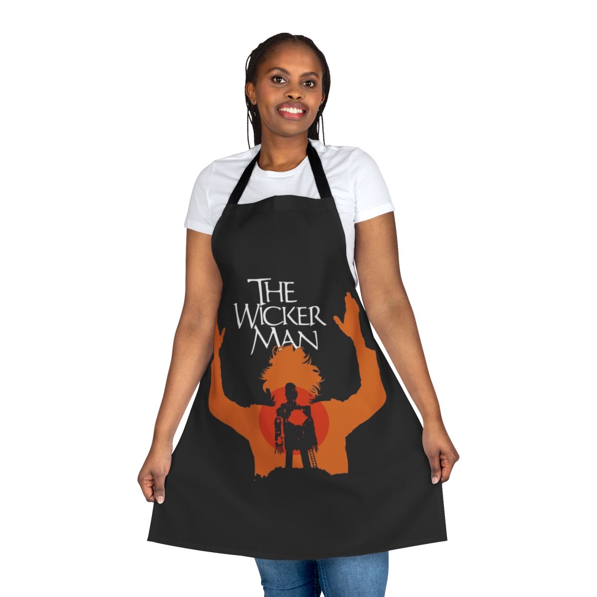 Apron featuring imagery and text inspired by the classic British horror film "The Wicker Man"