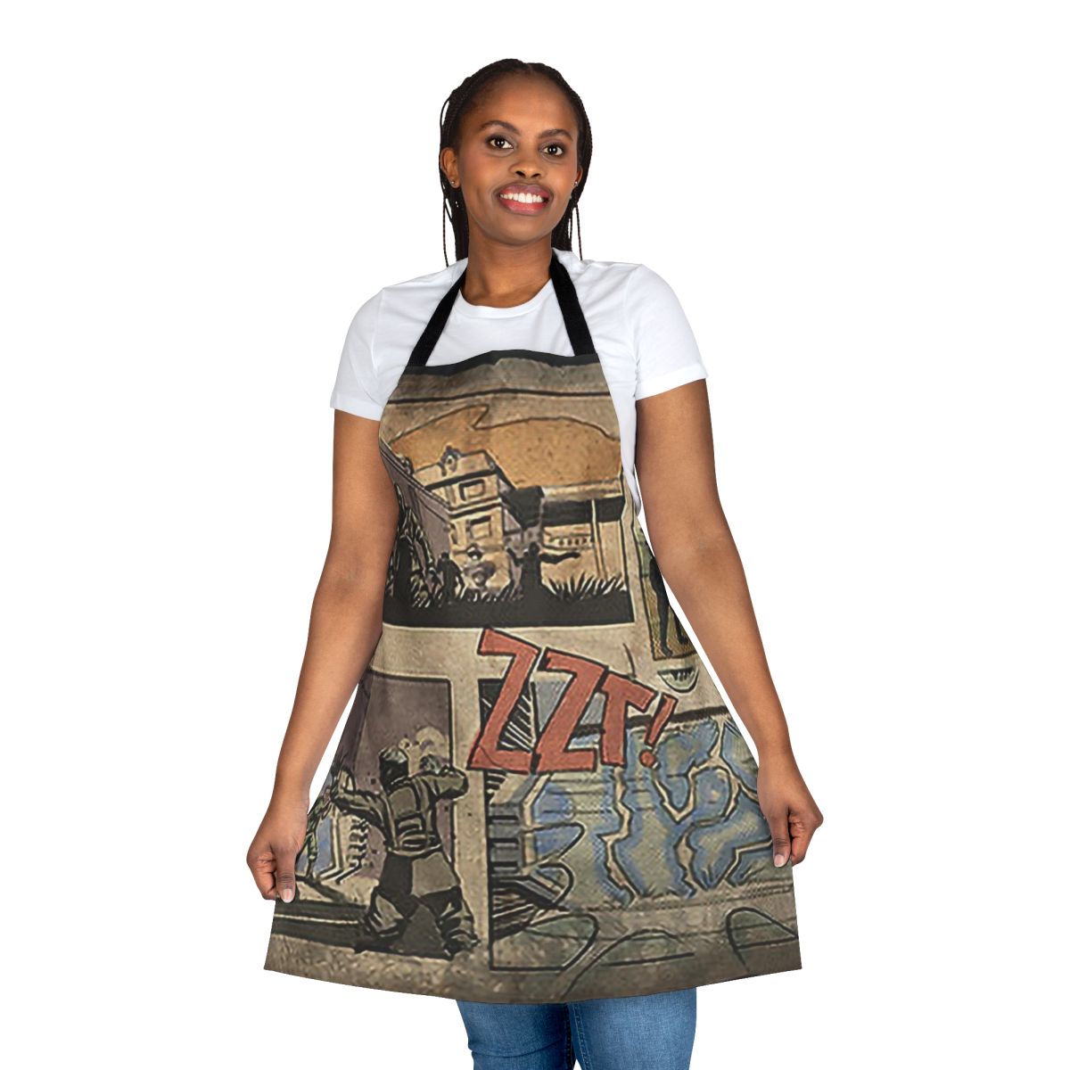 Zombies-themed apron with a comic-style loading screen design, perfect for fans of the Call of Duty video game franchise.