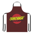 Chimichanga-themed apron with mercenary and superhero parody design