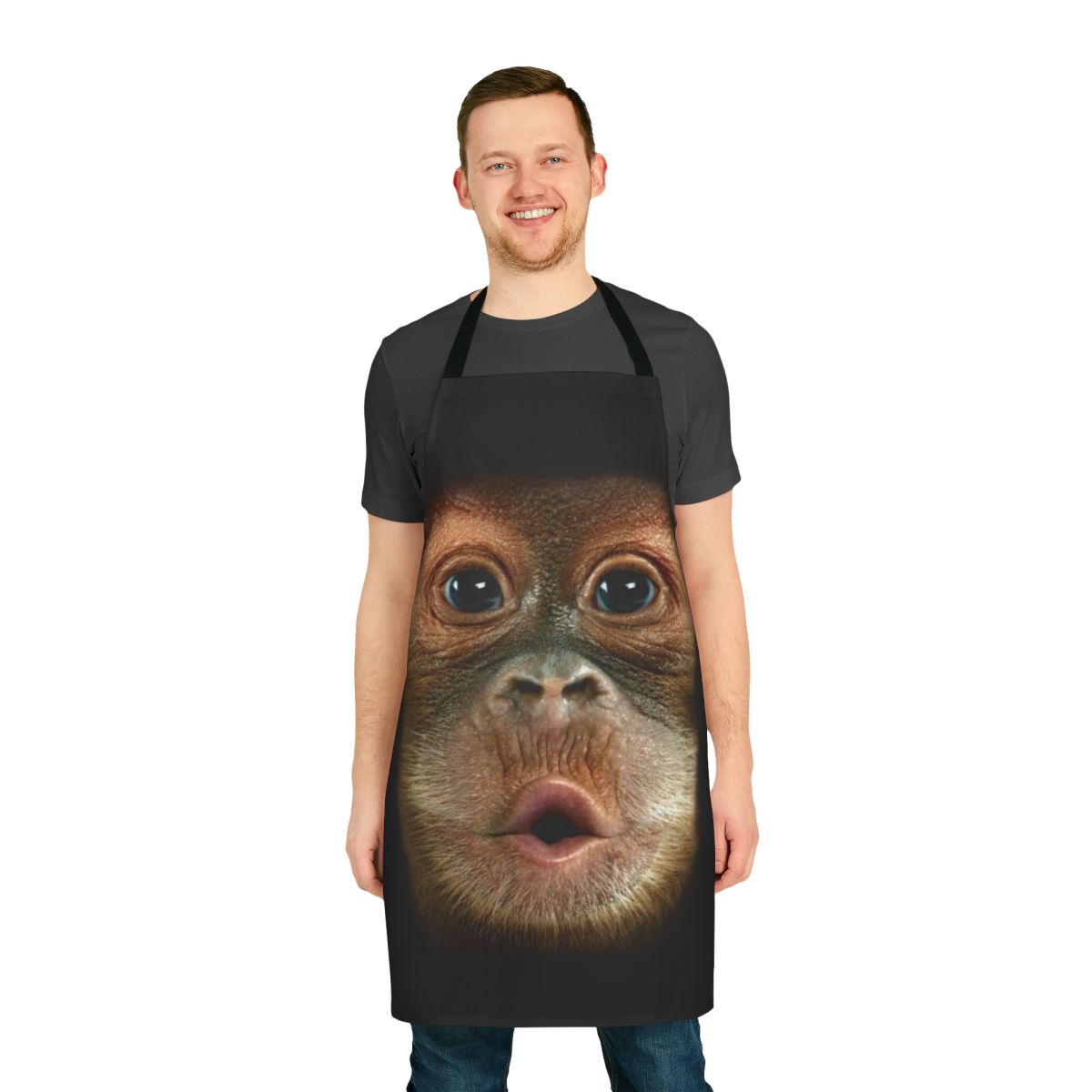 Apron featuring a cute and amusing chimpanzee face design