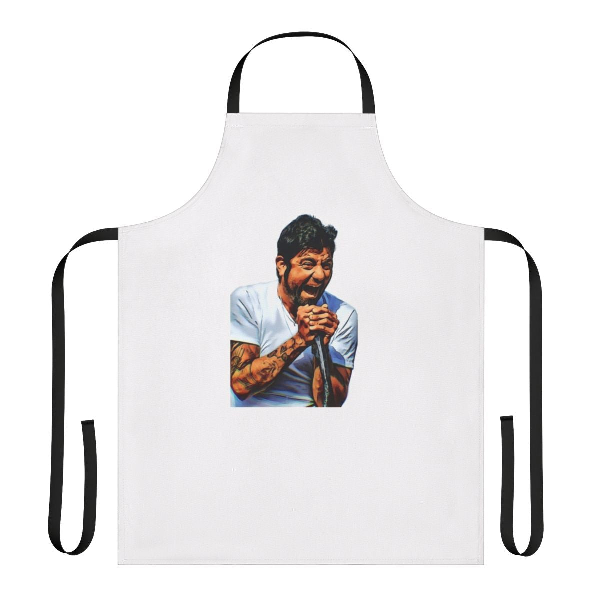 Chino-inspired graphic apron featuring a stylized band logo design