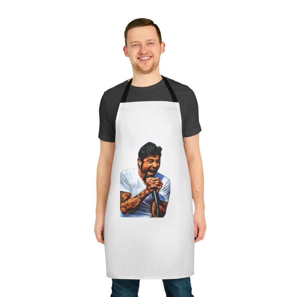 Chino-inspired graphic apron featuring a stylized band logo design