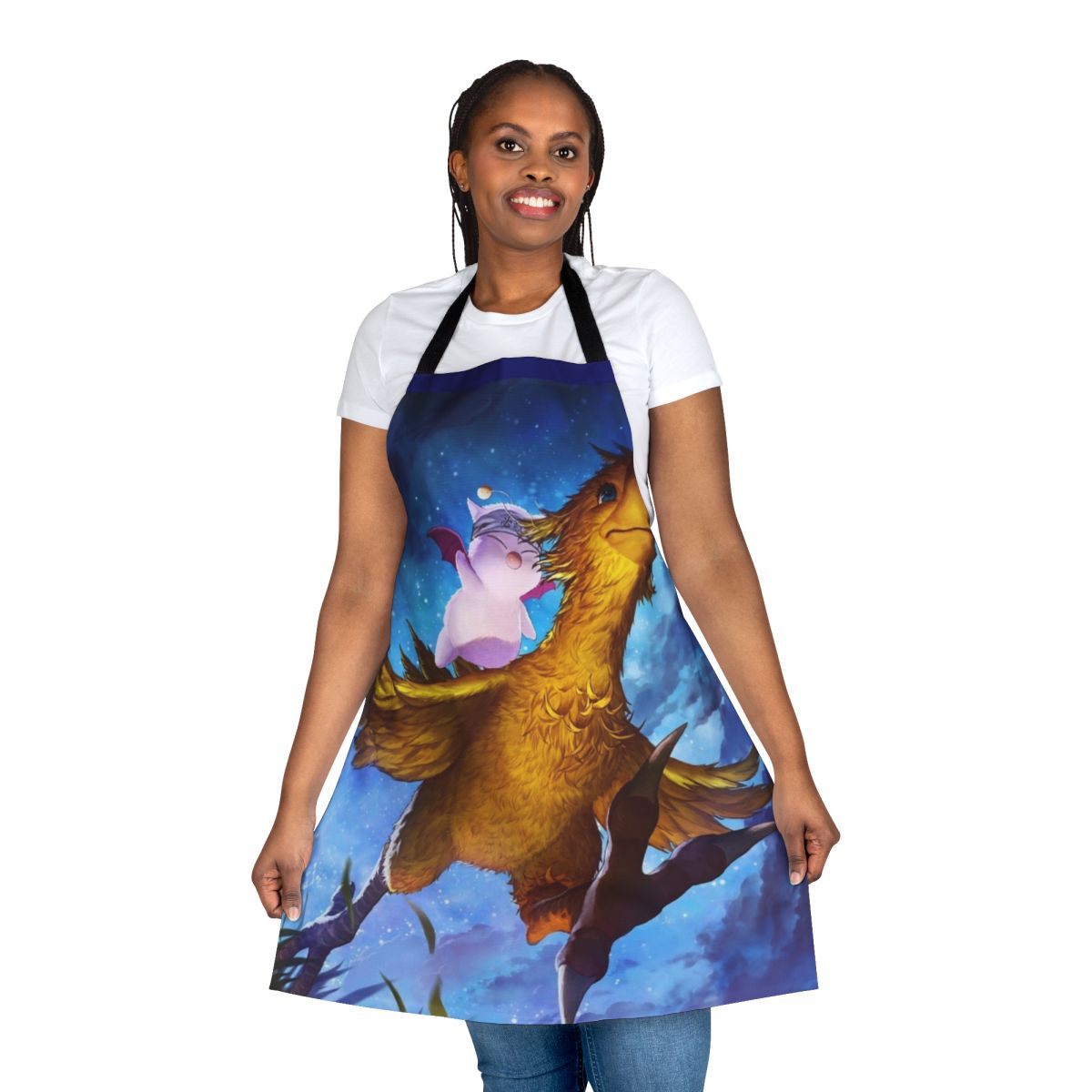 Chocobo-themed fantasy apron with mogry design