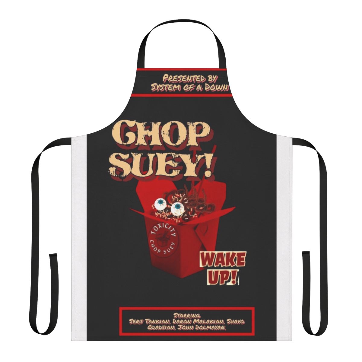 Chop Suey-inspired horror music apron featuring bold, graphic design