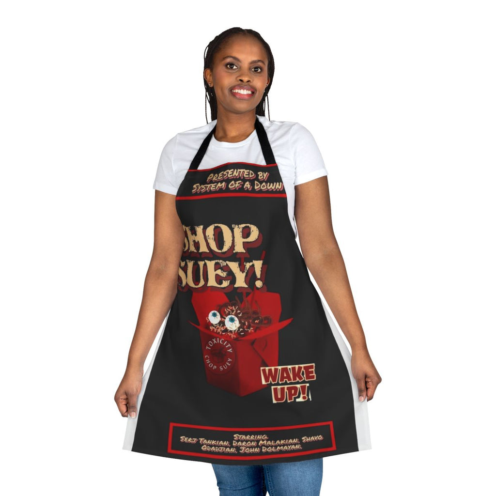 Chop Suey-inspired horror music apron featuring bold, graphic design