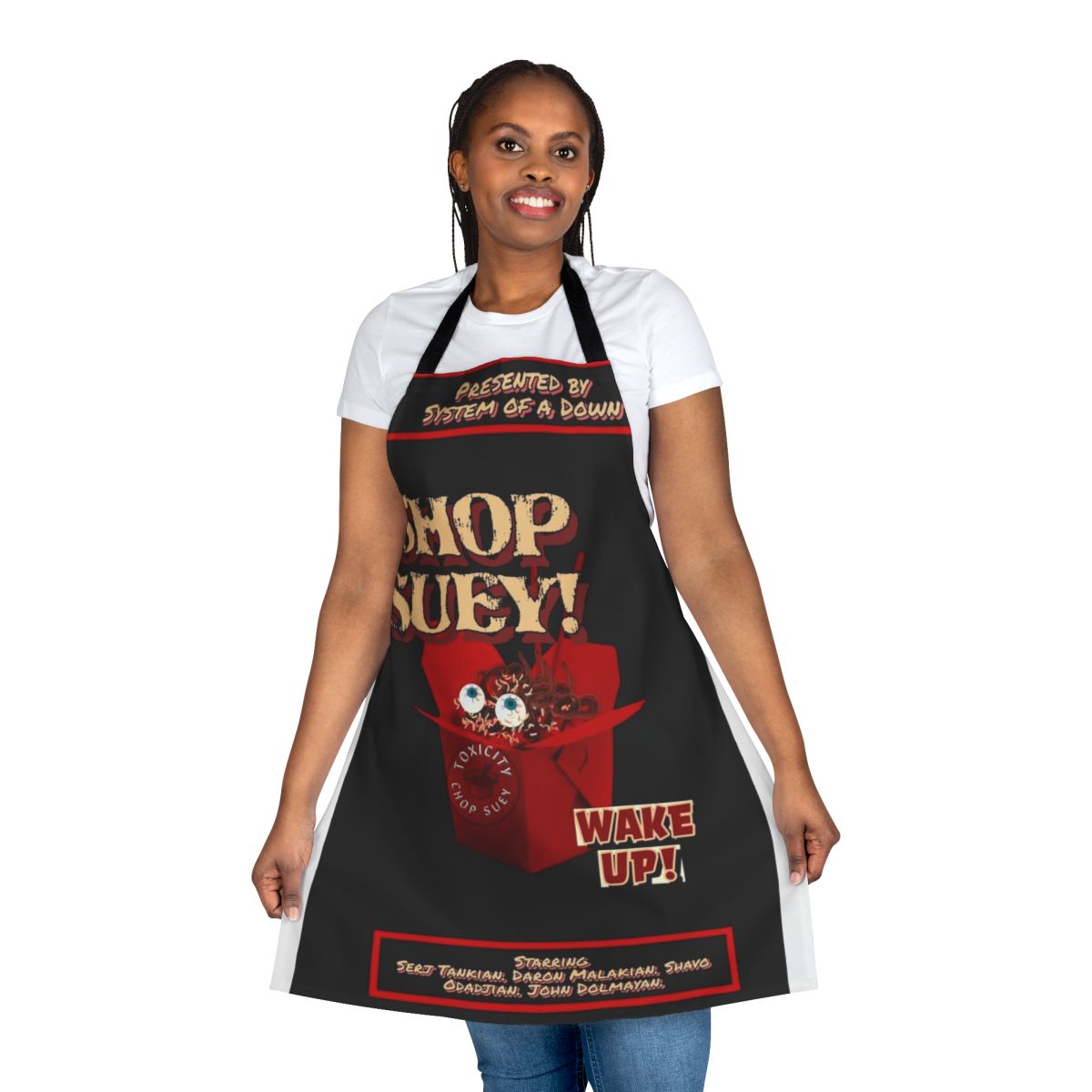 Chop Suey-inspired horror music apron featuring bold, graphic design