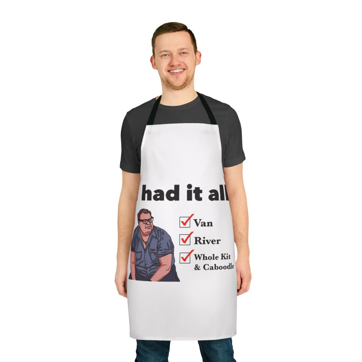 Chris Farley inspired "Scared Straight" apron with Matt Foley character design