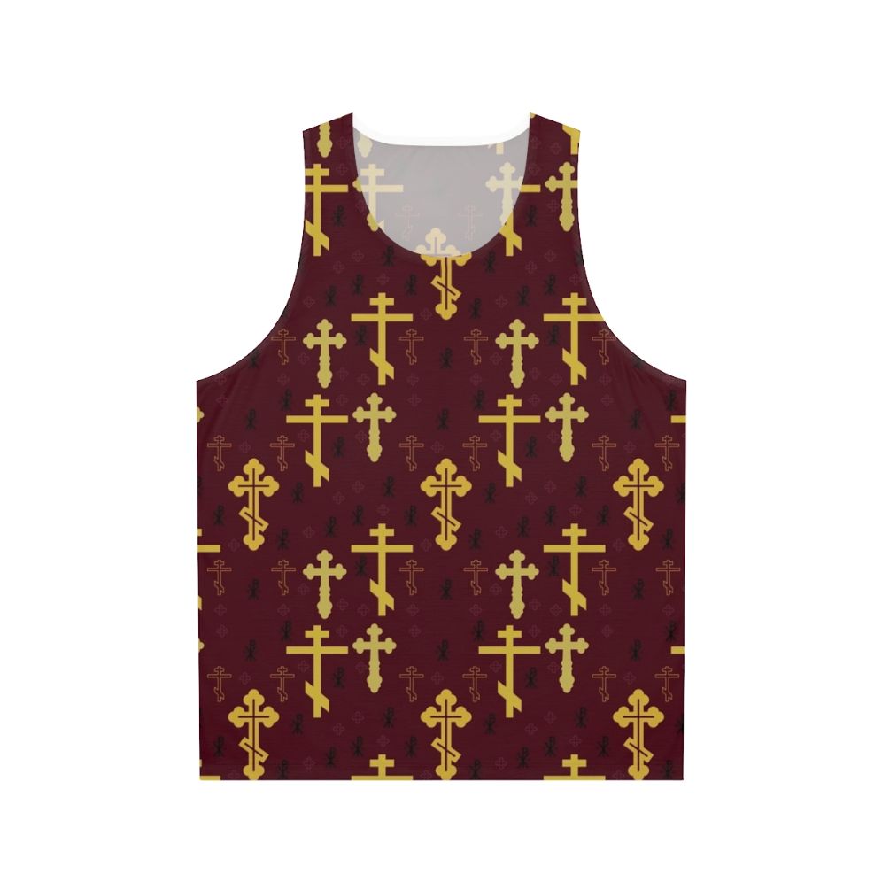 Christian cross mosaic pattern on unisex tank top