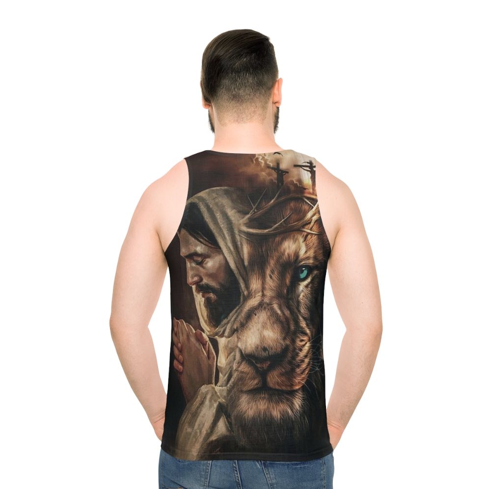 Christian unisex tank top with lion of Judah and praying design